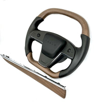 2021-2023 | Model S & X Yoke Round Sport Steering Wheel - Walnut Decor Wood Matching