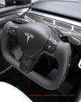 Model 3 & Y Rounded Base Heated Yoke Steering Wheel - Real Molded Carbon Fiber Handle Inlays