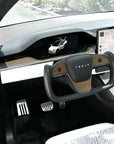 2021-2023 Model S & X Yoke Steering Wheel Ebony Wood Accent Overlays
