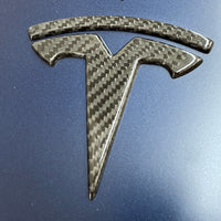 Model Y T Logo Overlay (4 Pieces) Front & Rear - Real Molded Carbon Fiber