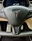 2012-2020 Model S & X Steering Wheel Bezel Overlay - Real Molded Carbon Fiber