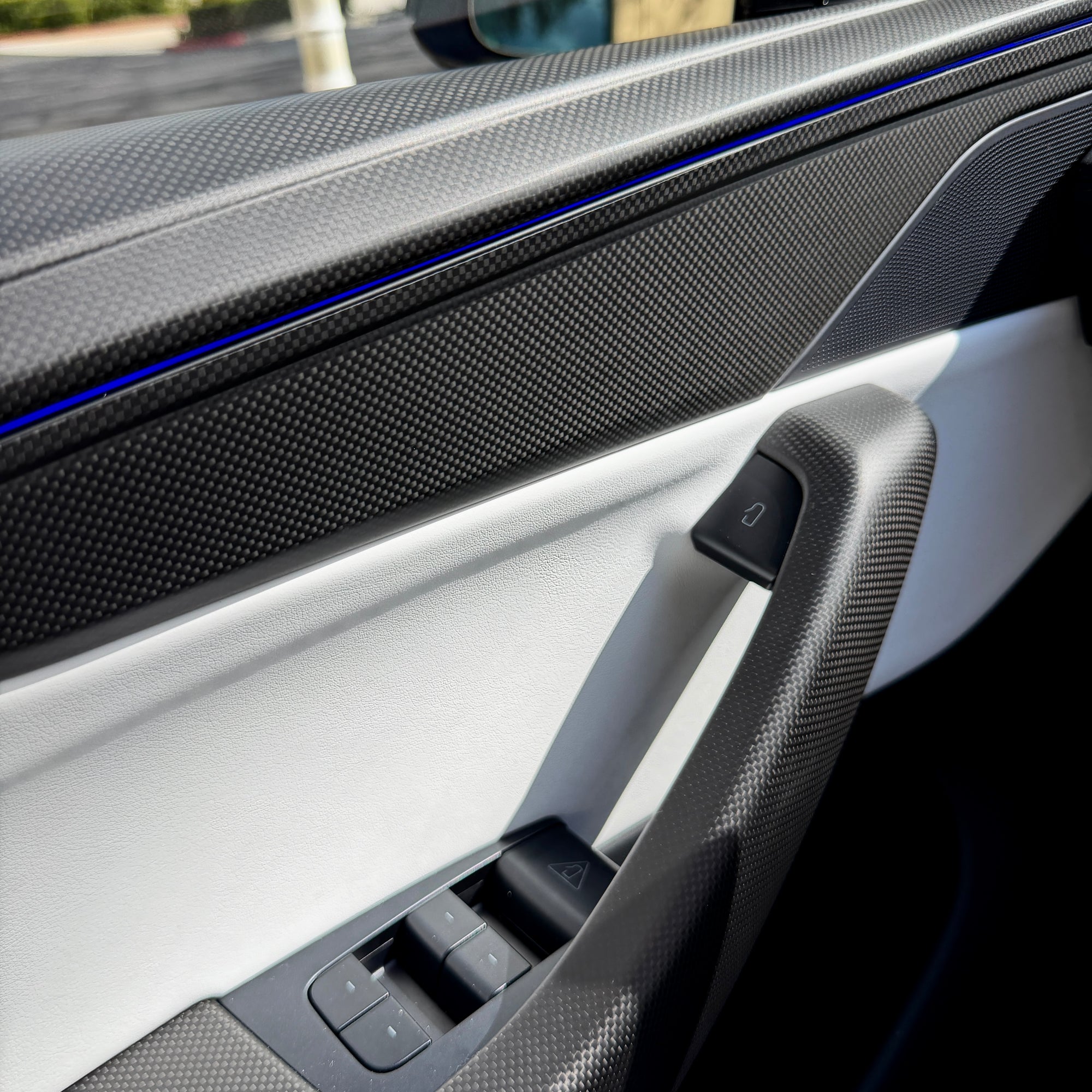 2026+ | Model Y Juniper Refreshed "Plain Weave" Performance Look Door Panel Trim Overlays - Real Dry Molded Carbon Fiber