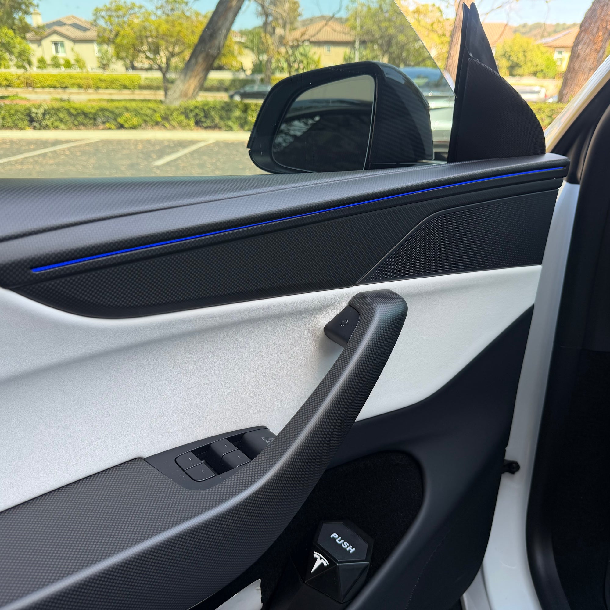 2026+ | Model Y Juniper Refreshed "Plain Weave" Performance Look Door Panel Trim Overlays - Real Dry Molded Carbon Fiber