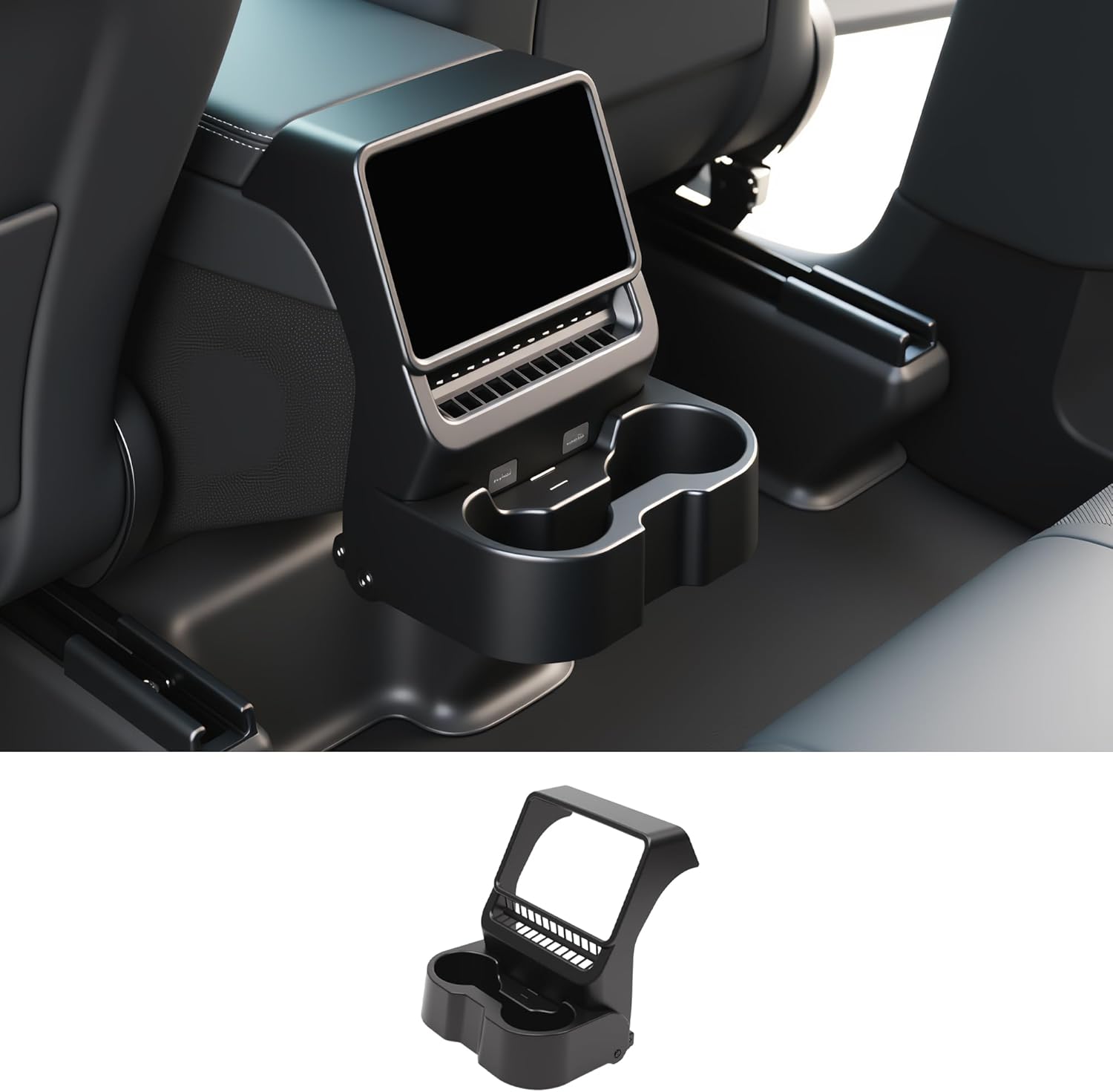 2026+ | Model Y Juniper Refreshed Backseat Screen Display Overlay with Hidden Folding Cup Holders