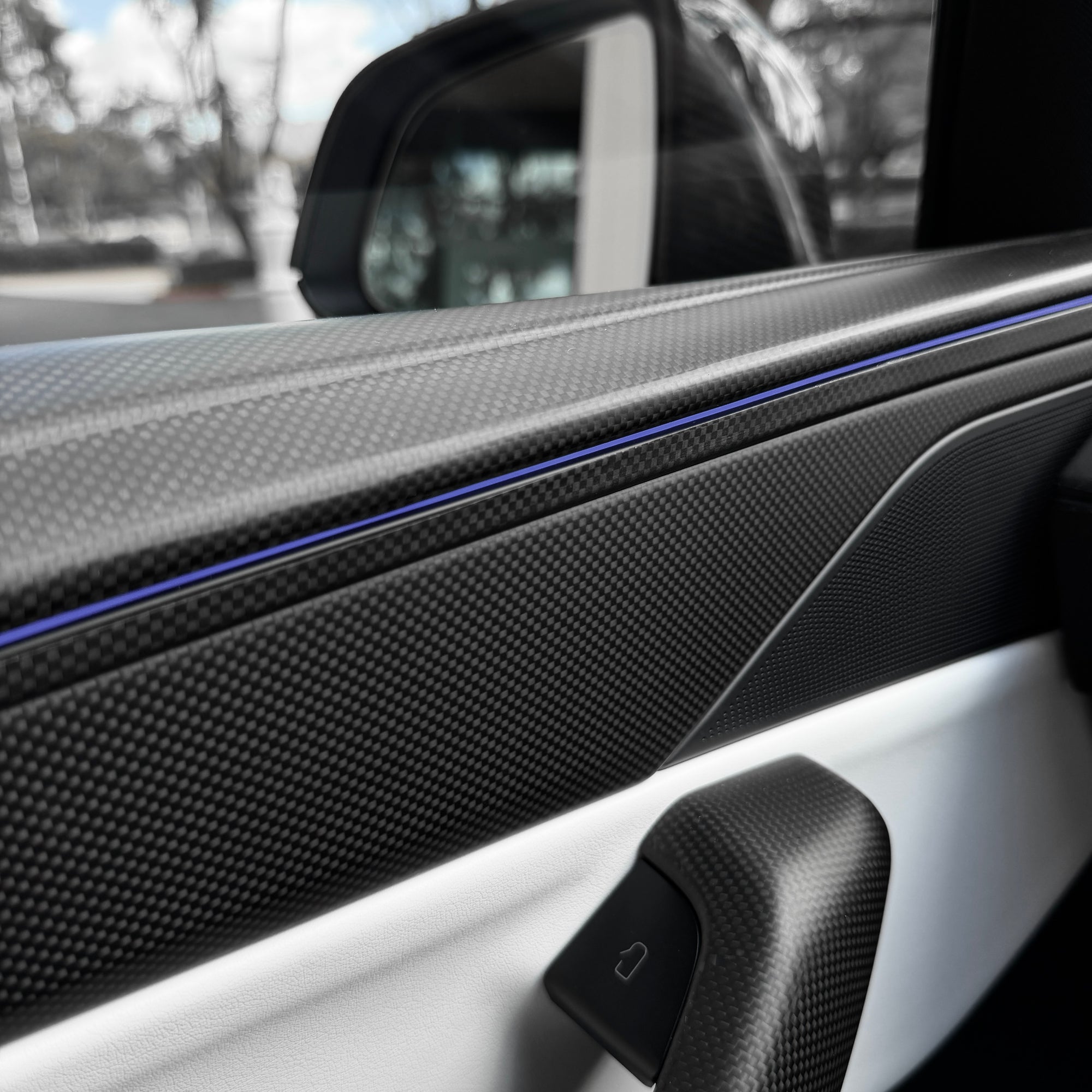 2026+ | Model Y Juniper Refreshed "Plain Weave" Performance Look Door Panel Trim Overlays - Real Dry Molded Carbon Fiber