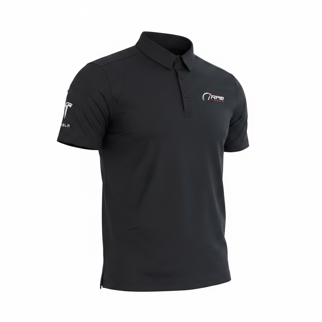 RPM Tesla Premium Studio Polo - RPM Chest &amp; Tesla Sleeve Logo - Black or White