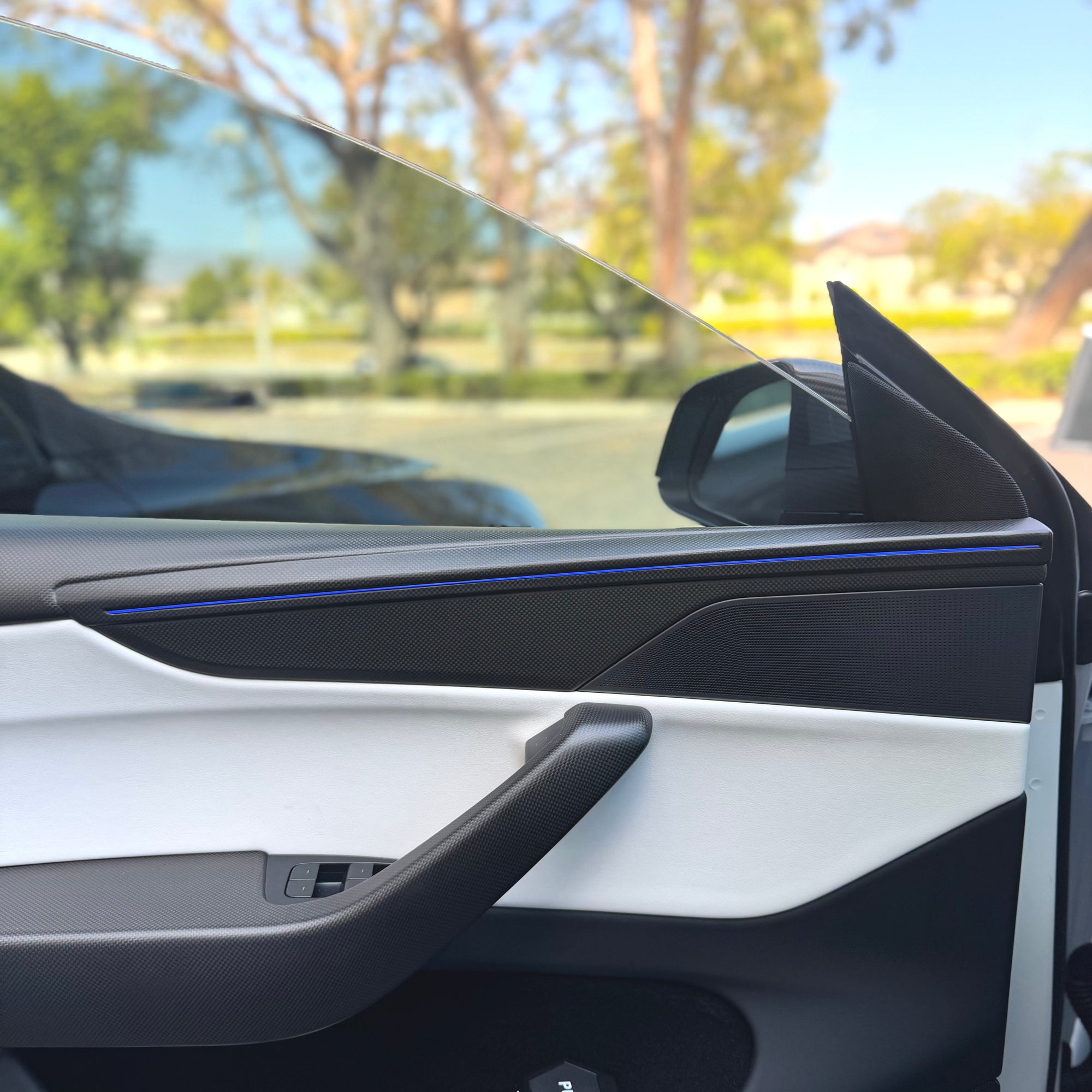 2026+ | Model Y Juniper Refreshed "Plain Weave" Performance Look Door Panel Trim Overlays - Real Dry Molded Carbon Fiber