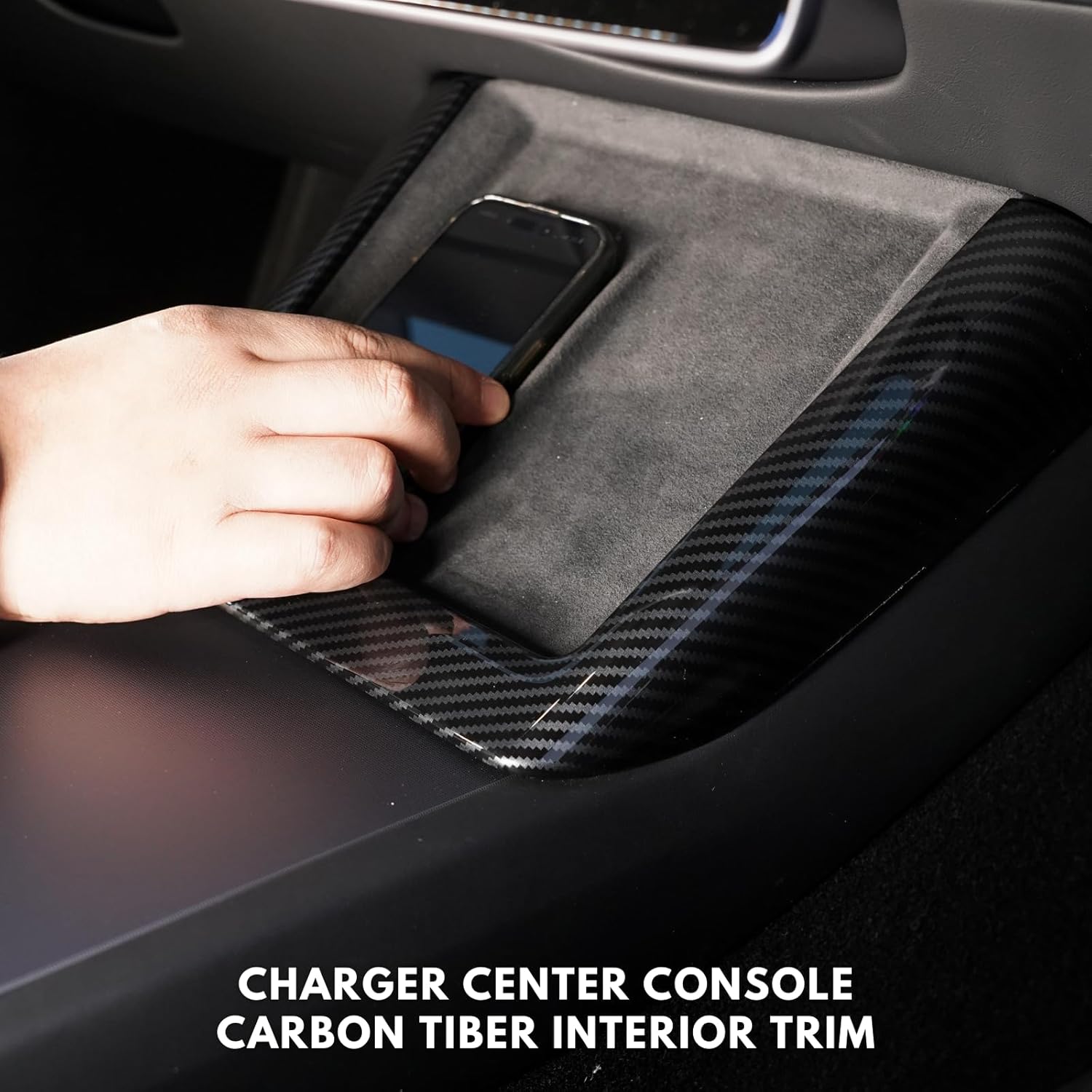 2024+ | Model 3 Highland Refreshed Wireless Charger Frame Cover ABS Plastic - Hydro Carbon Fiber Coated