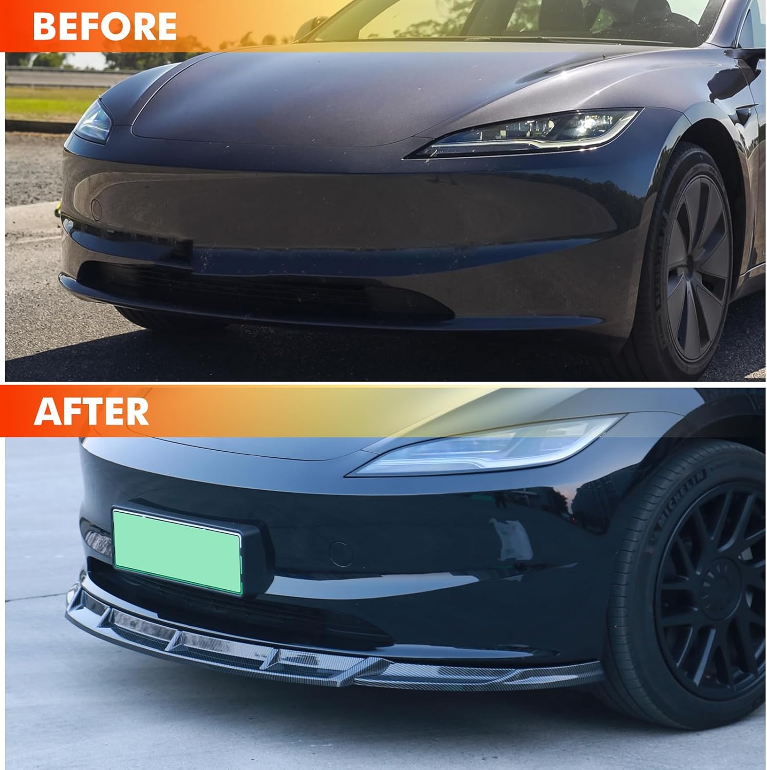 Tesla Model 3 Highland Front Lip 2024+ | Model 3 Highland Refreshed Neptune Front Lip ABS Plastic (3 Pi