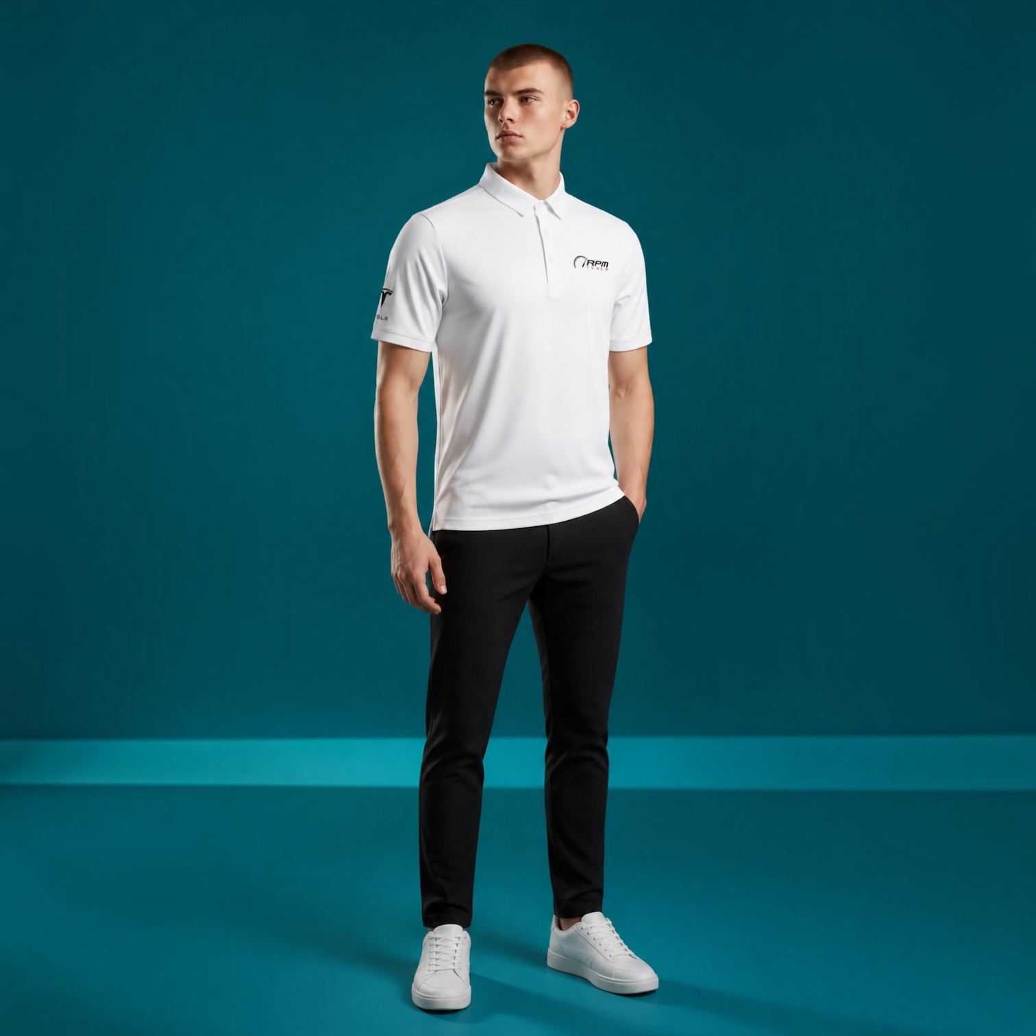 RPM Tesla Premium Studio Polo - RPM Chest &amp; Tesla Sleeve Logo - Black or White