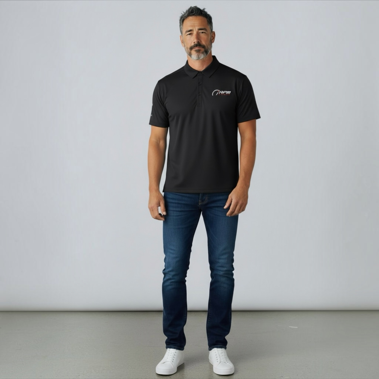 RPM Tesla Premium Studio Polo - RPM Chest &amp; Tesla Sleeve Logo - Black or White