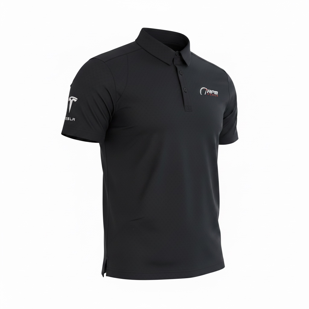 RPM Tesla Premium Studio Polo - RPM Chest &amp; Tesla Sleeve Logo - Black or White