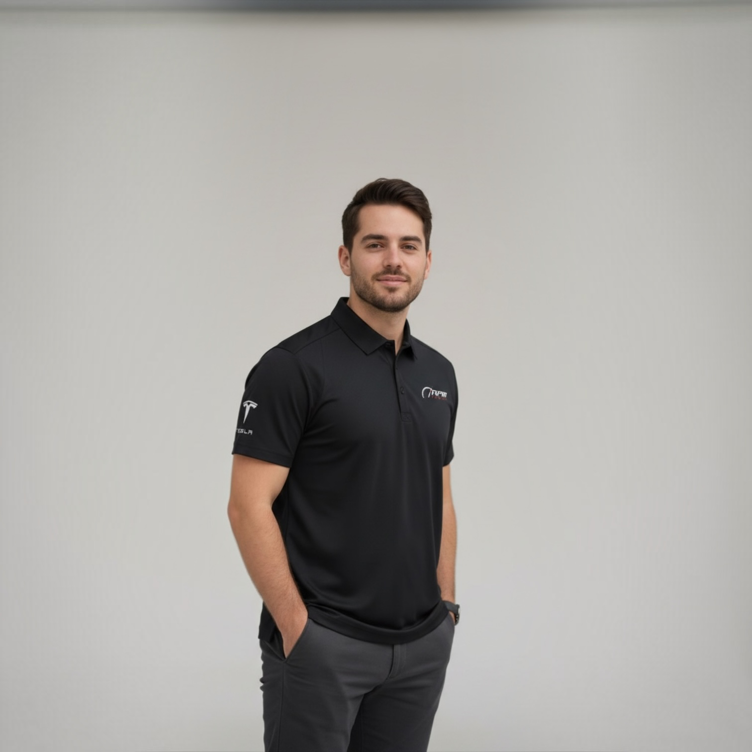 RPM Tesla Premium Studio Polo - RPM Chest &amp; Tesla Sleeve Logo - Black or White