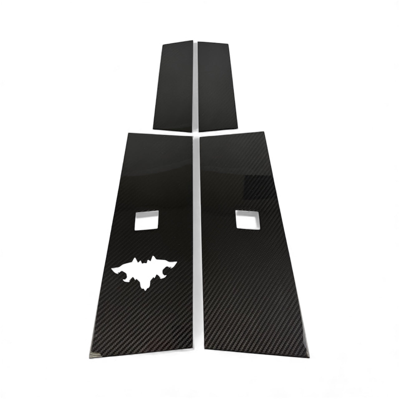 Cybertruck B &amp; C Pillar Overlay with Cyberbeast Cerberus Key Card Cutout (4 Pieces)- Real Dry Molded Carbon Fiber