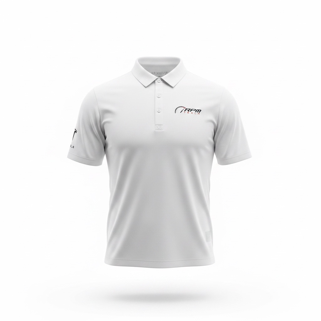 RPM Tesla Premium Studio Polo - RPM Chest &amp; Tesla Sleeve Logo - Black or White