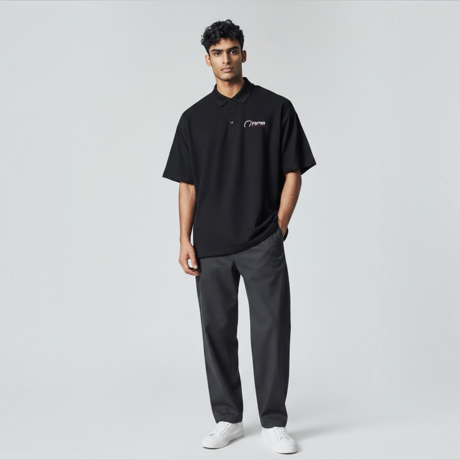 RPM Tesla Premium Studio Polo - RPM Chest &amp; Tesla Sleeve Logo - Black or White