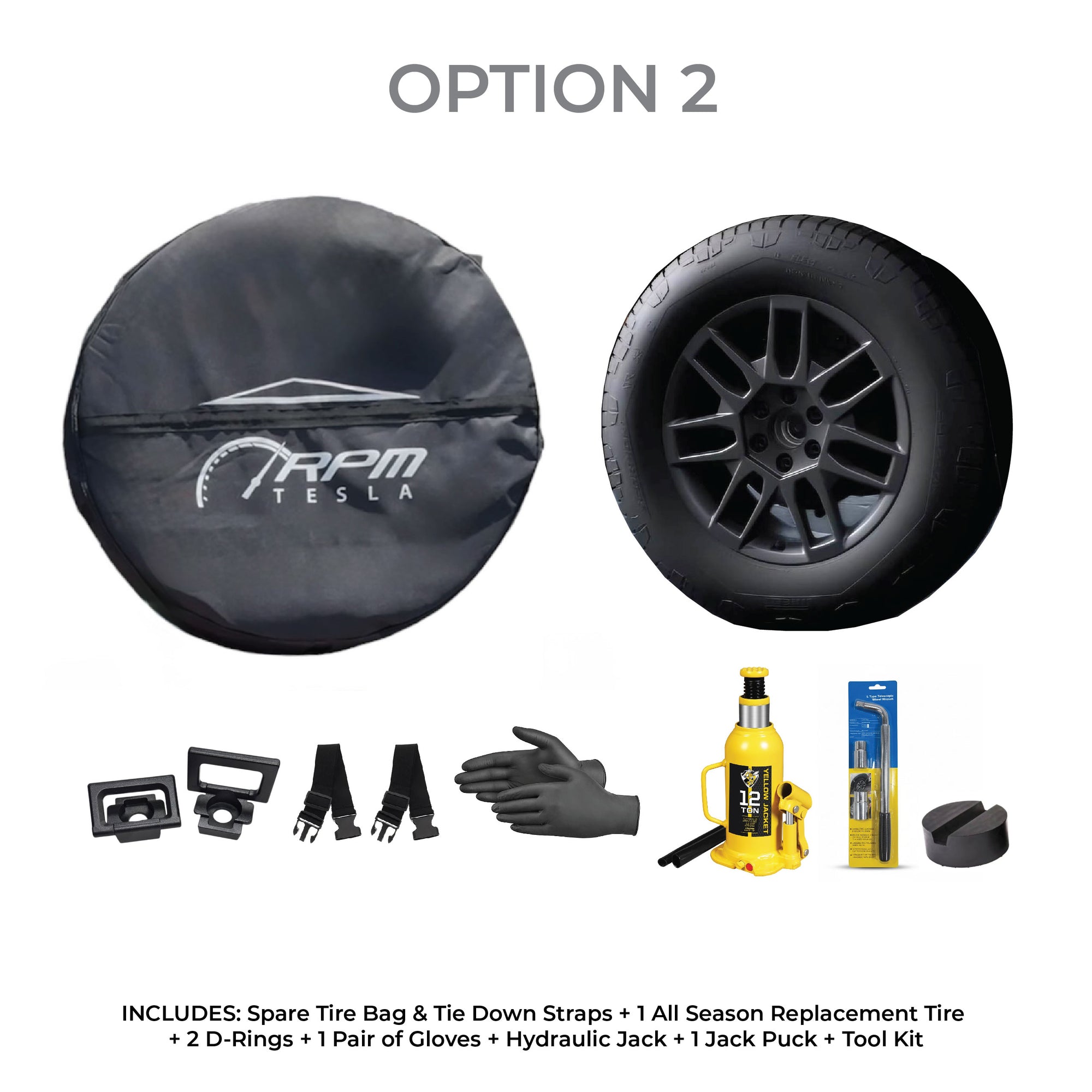 Cybertruck Spare Wheel &amp; Tire Kit with Cover, Strap, Tool Kit &amp; Hydraulic Jack