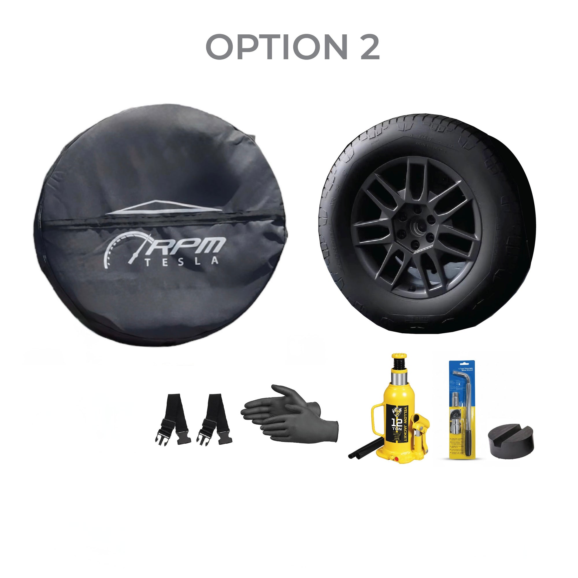 Cybertruck Spare Wheel &amp; Tire Kit with Cover, Strap, Tool Kit &amp; Hydraulic Jack