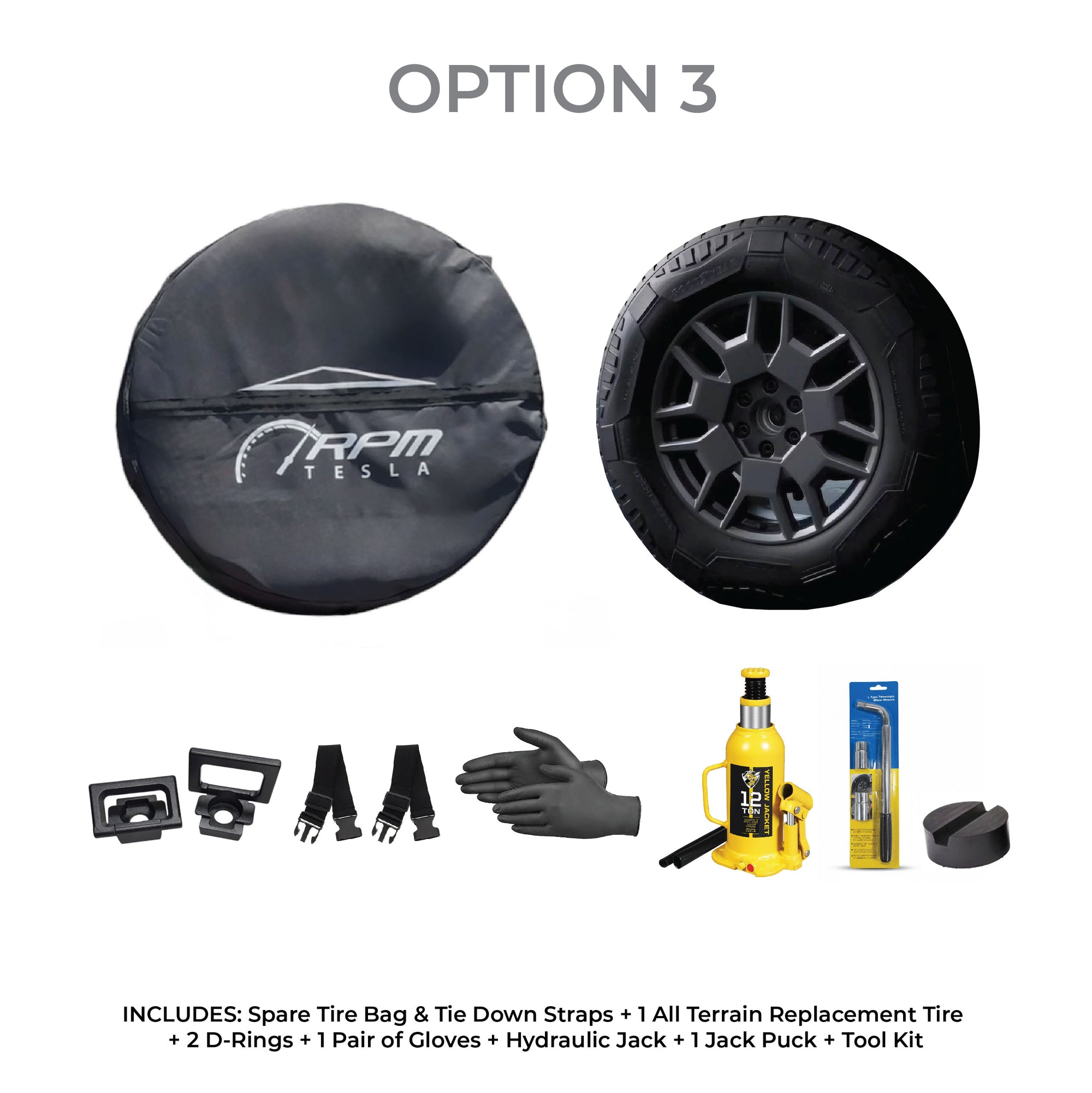 Cybertruck Spare Wheel &amp; Tire Kit with Cover, Strap, Tool Kit &amp; Hydraulic Jack