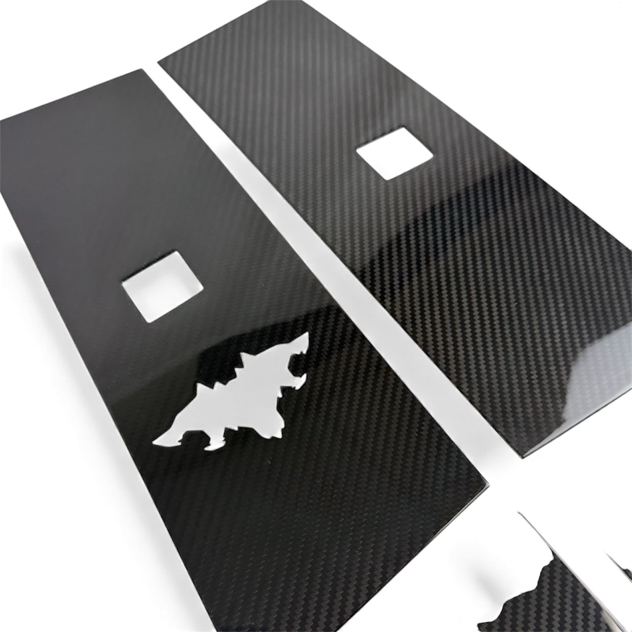 Cybertruck B &amp; C Pillar Overlay with Cyberbeast Cerberus Key Card Cutout (4 Pieces)- Real Dry Molded Carbon Fiber