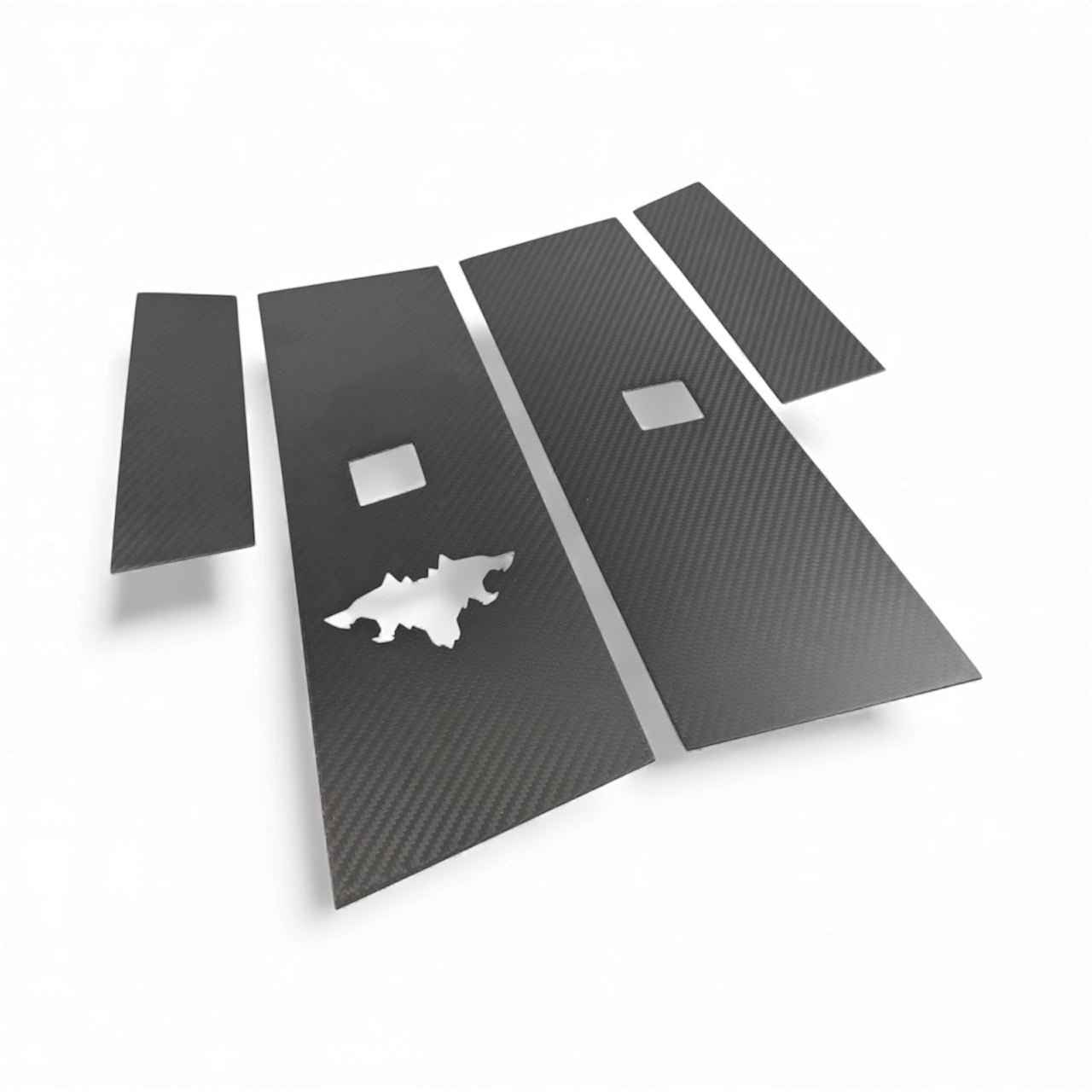 Cybertruck B &amp; C Pillar Overlay with Cyberbeast Cerberus Key Card Cutout (4 Pieces)- Real Dry Molded Carbon Fiber
