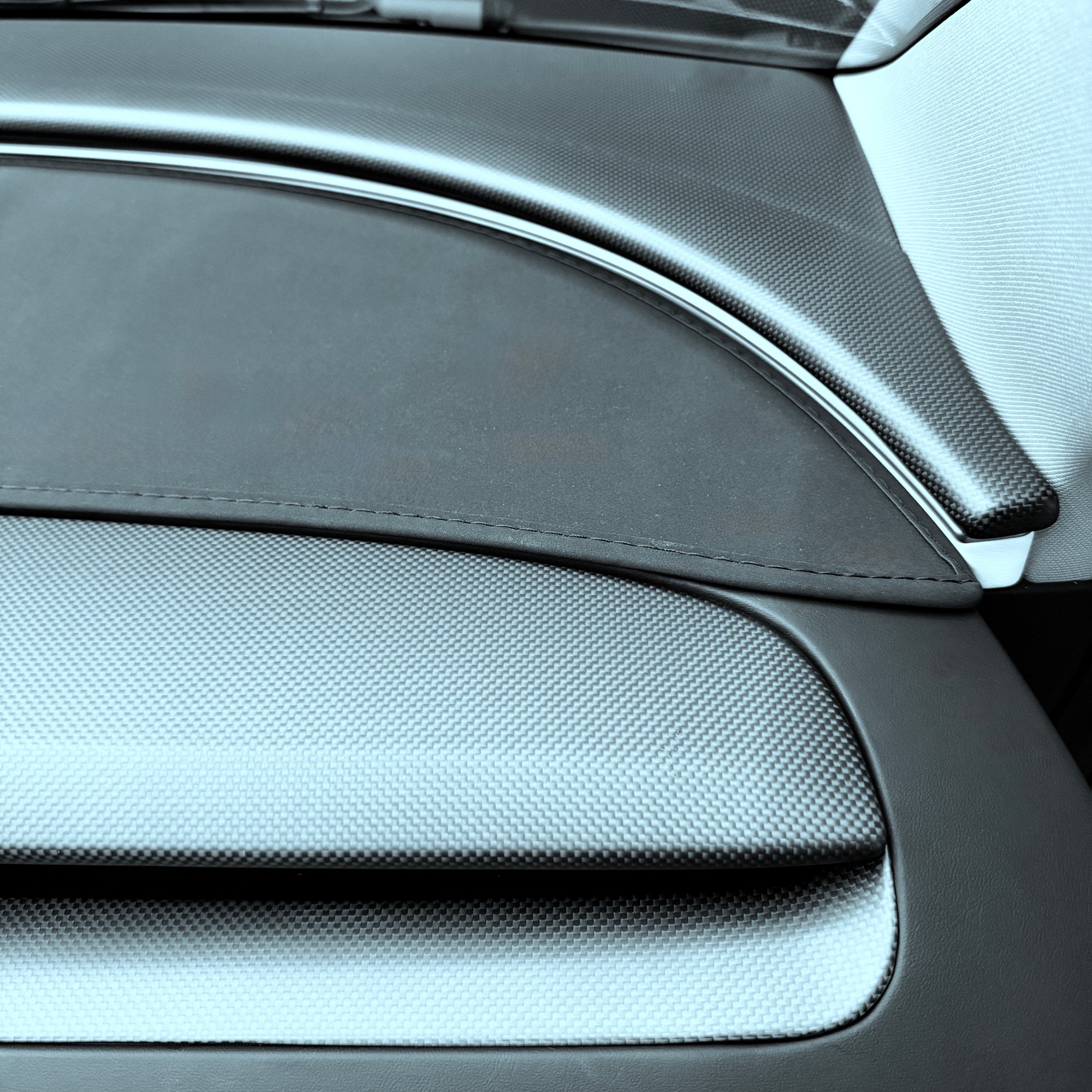 2025+ | Model Y Juniper Refreshed &quot;Plain Weave&quot; (Performance Look) Dashboard Replacement Kit (2 Piece Options) - Real Dry Molded Carbon Fiber