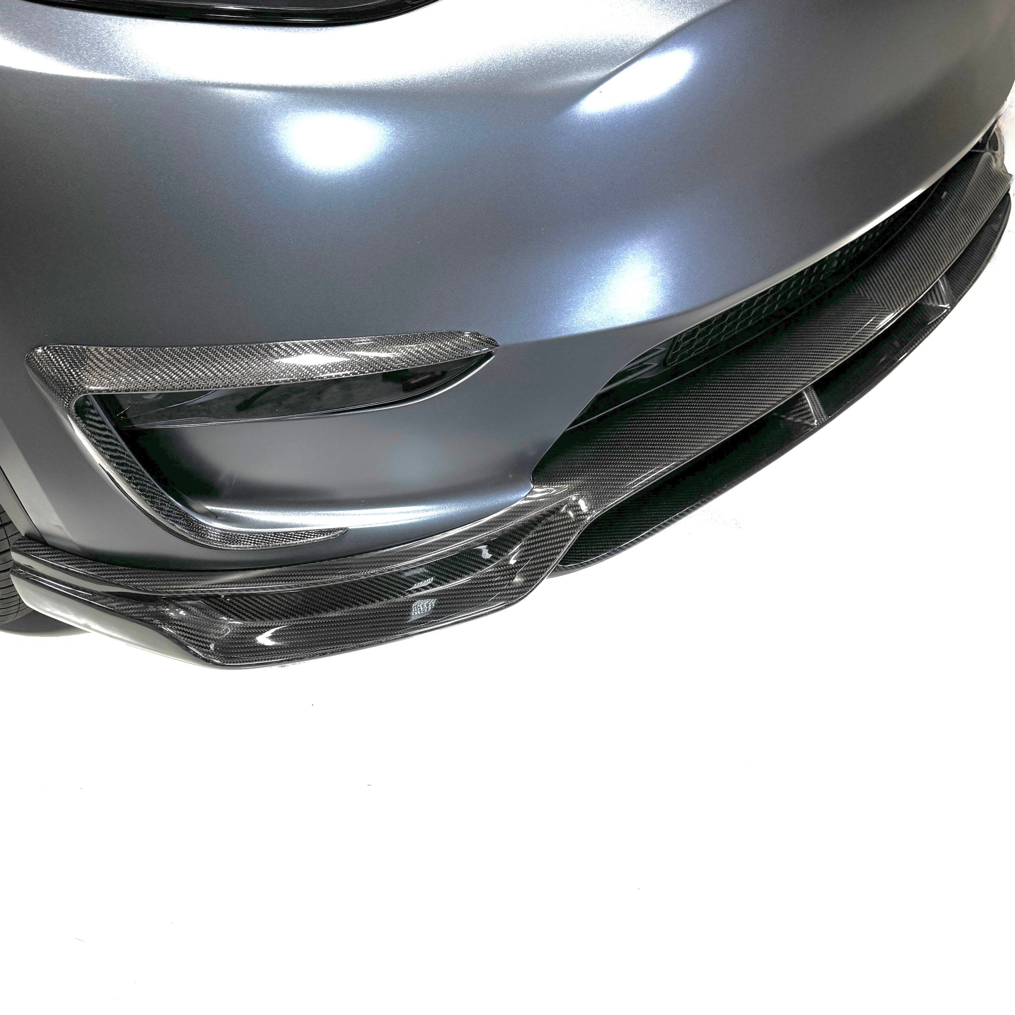 2020 - 2024 | Model Y Viento Plus Front Lip Overlay Spoiler  - Real Dry Molded Carbon Fiber