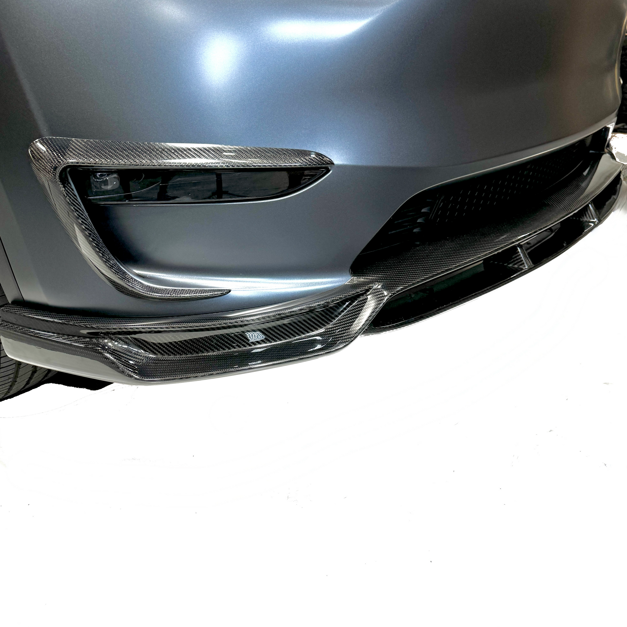 2020 - 2024 | Model Y Viento Plus Front Lip Overlay Spoiler  - Real Dry Molded Carbon Fiber
