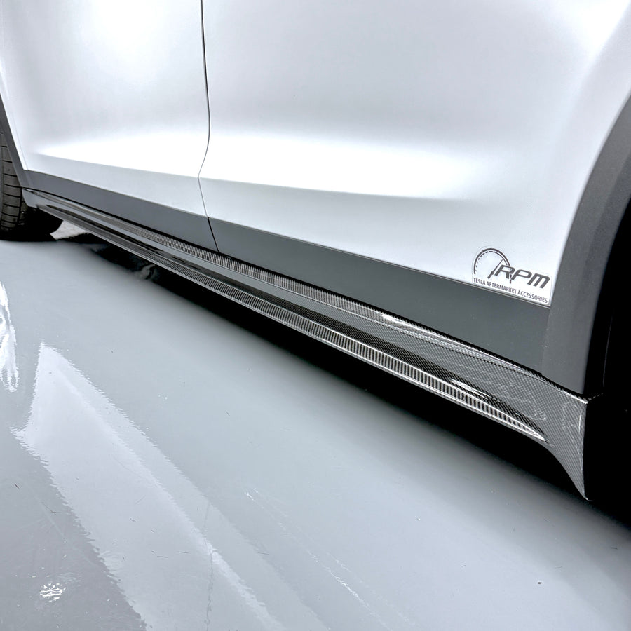 2016+ | Model X Colossal Side Skirt Overlays (1 Pair) - Real Dry Molded Carbon Fiber