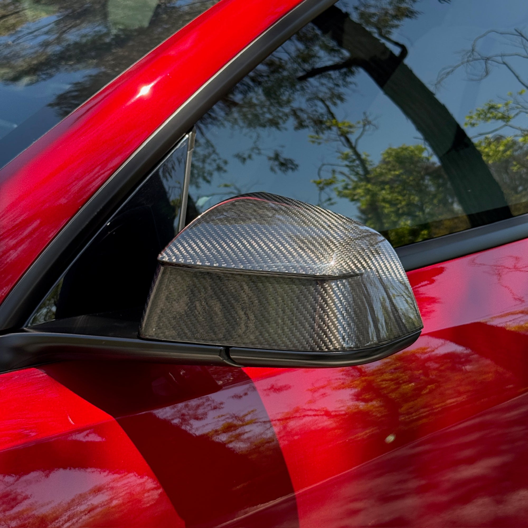 2025+ | Model Y Juniper Refreshed Side View Mirror Overlays (1 Pair) - Real Molded Carbon Fiber