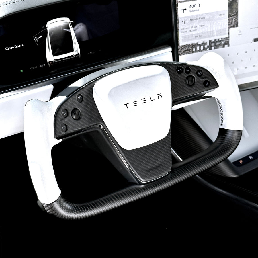 2021 + | Model S & X Steering Wheel Bezel Overlay - Real Molded Carbon Fiber