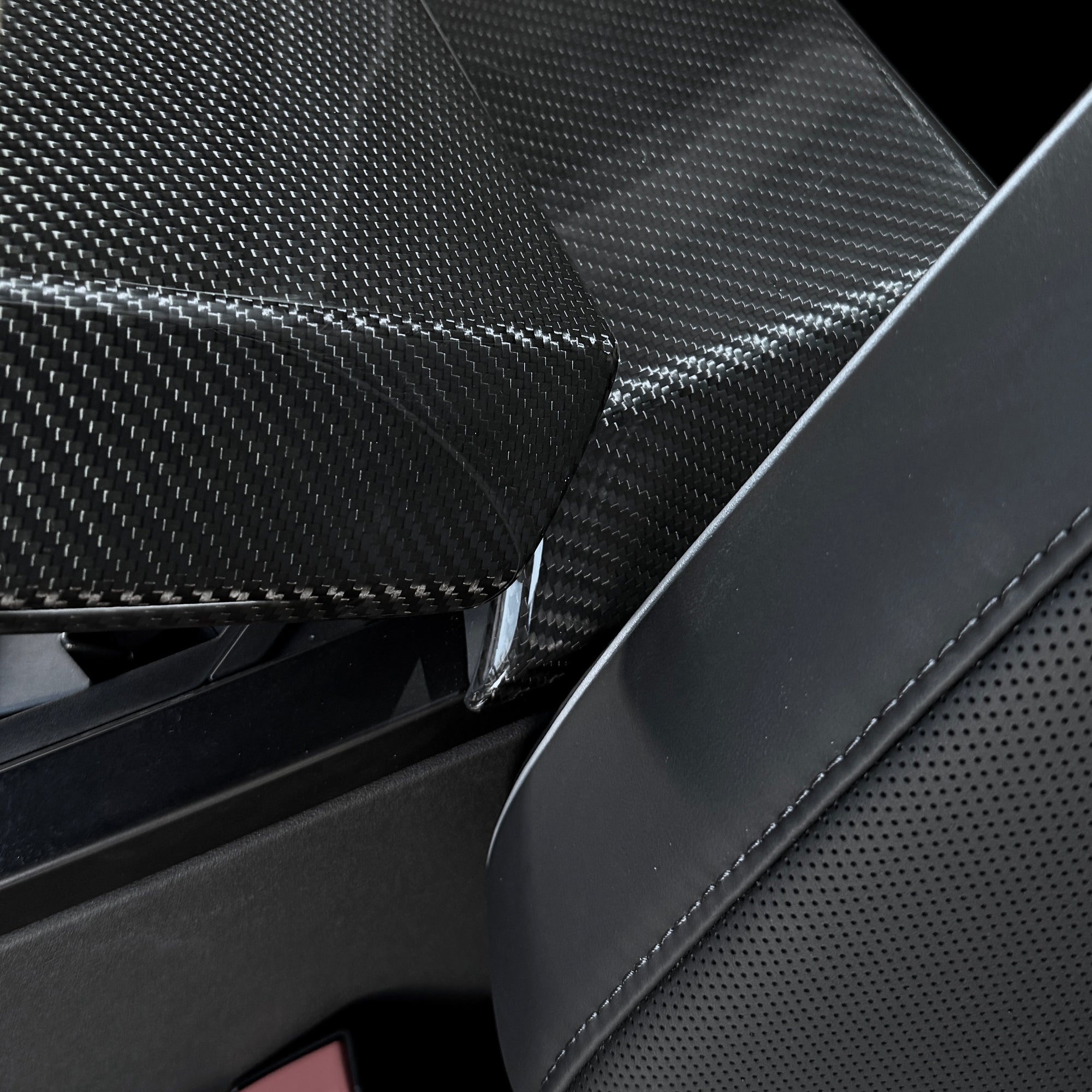 Cybertruck Center Console Armrest &amp; Rear Display Overlay Kit (2 Pieces) - Real Molded Carbon Fiber