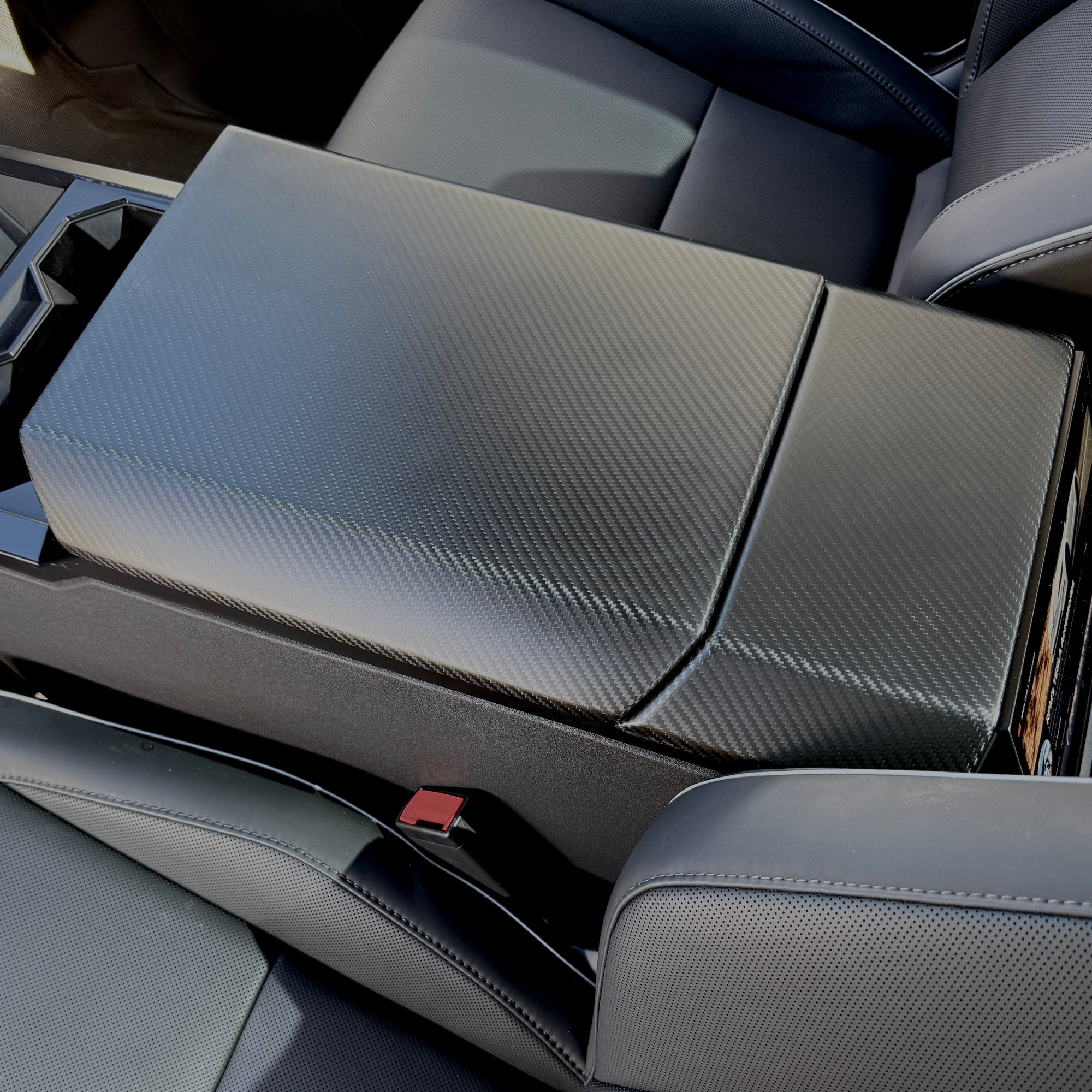 Cybertruck Center Console Armrest &amp; Rear Display Overlay Kit (2 Pieces) - Real Molded Carbon Fiber