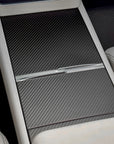 2024+ | Model 3 Highland Refreshed Center Console & Front Cup Holder Overlay 1.0 (4 Piece Kit)  Real Dry Molded Carbon Fiber