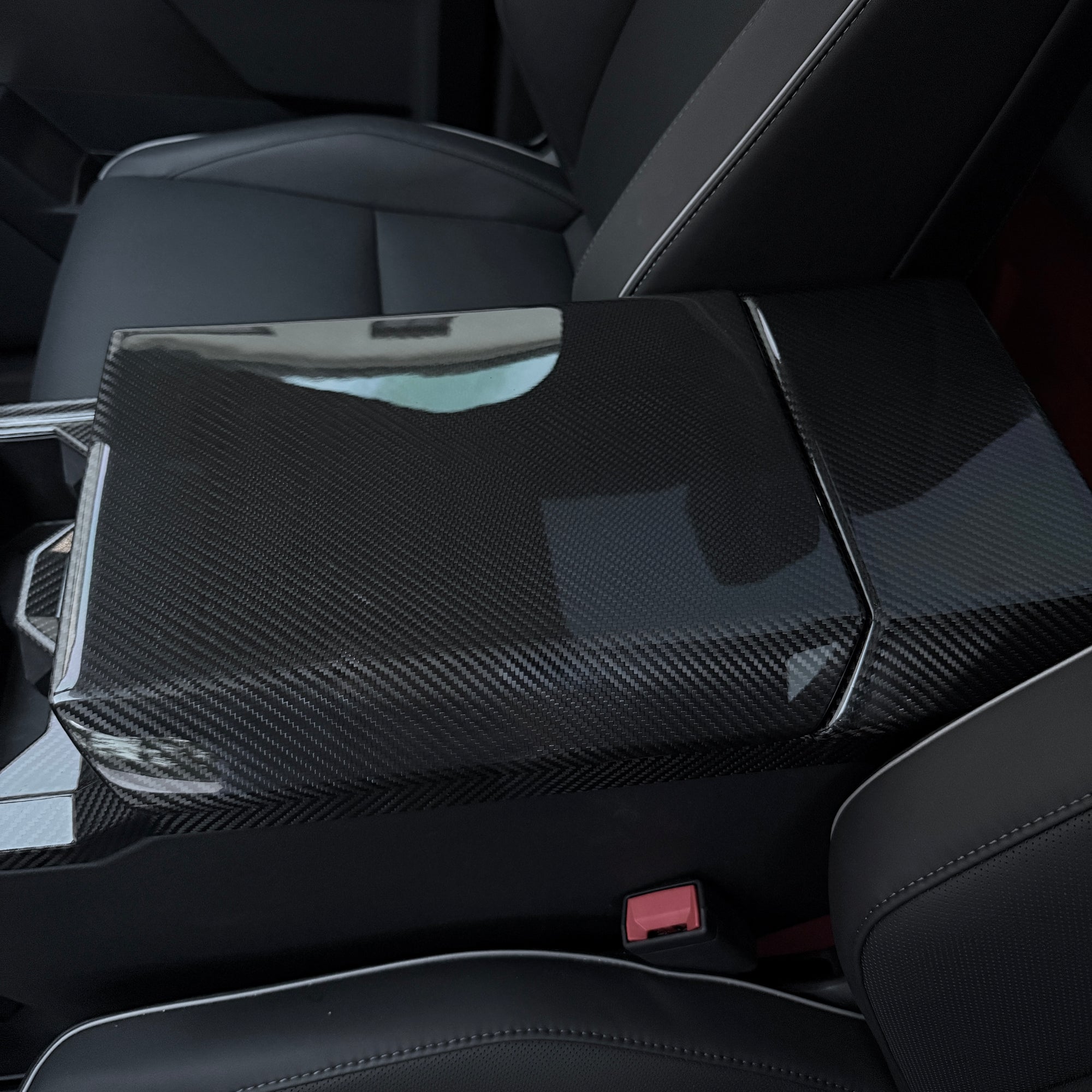 Cybertruck Center Console Armrest &amp; Rear Display Overlay Kit (2 Pieces) - Real Molded Carbon Fiber