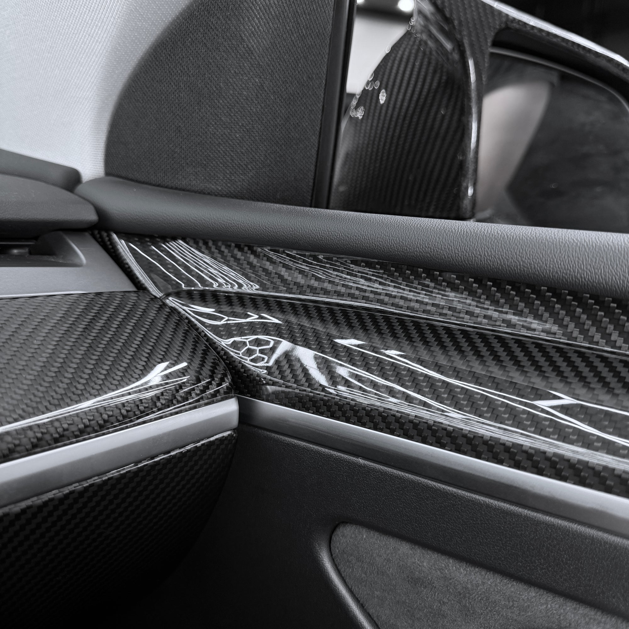 Model 3 &amp; Y Extended Front Door Panel Overlays - Real Dry Molded Carbon Fiber