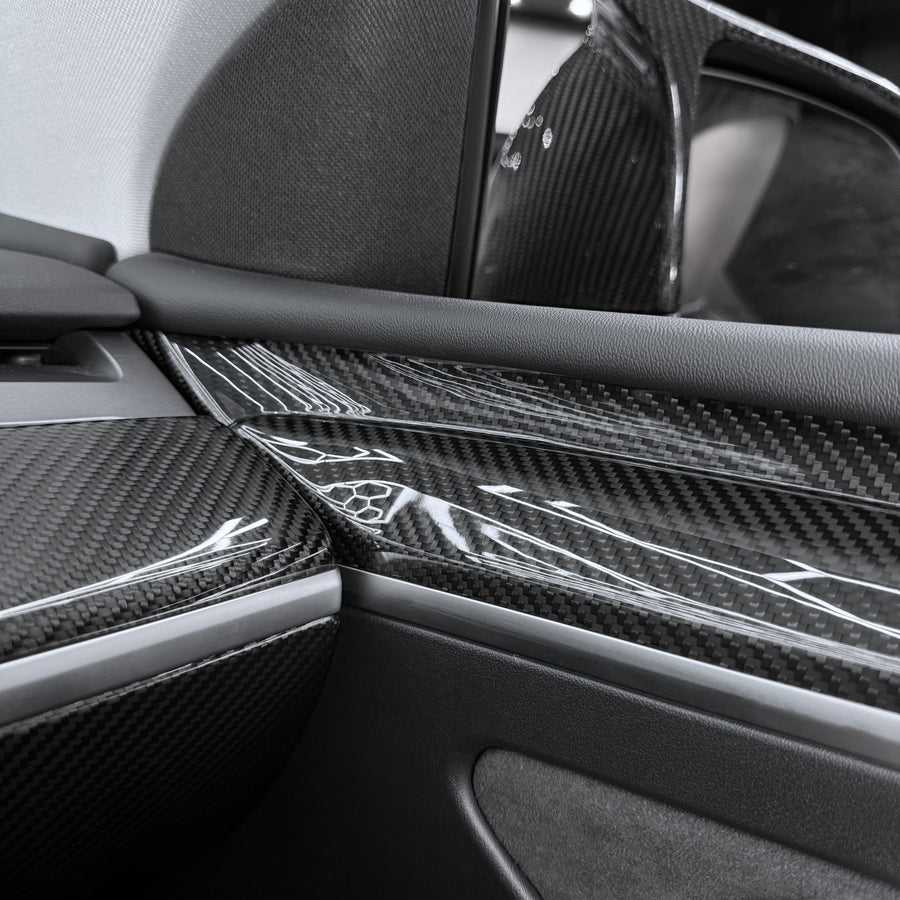 2021+ | Model 3 & Y Extended Front Door Panel Overlays - Real Dry Molded Carbon Fiber