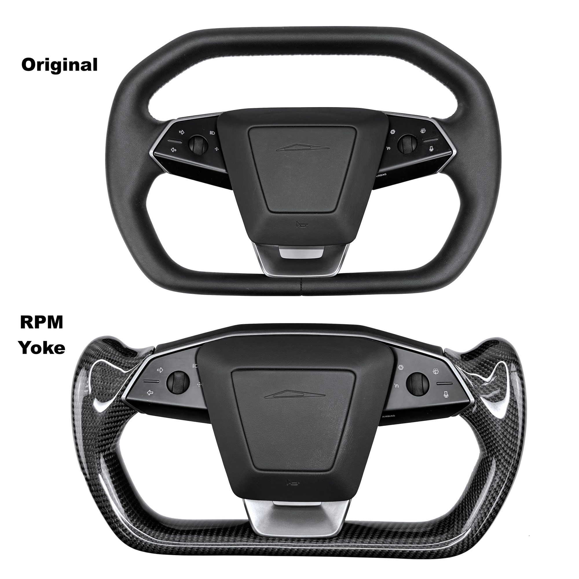 Cybertruck Yoke Steering Wheel - TESLA Factory Original Core, Reshaped &amp; Resurfaced in Real Molded Carbon Fiber
