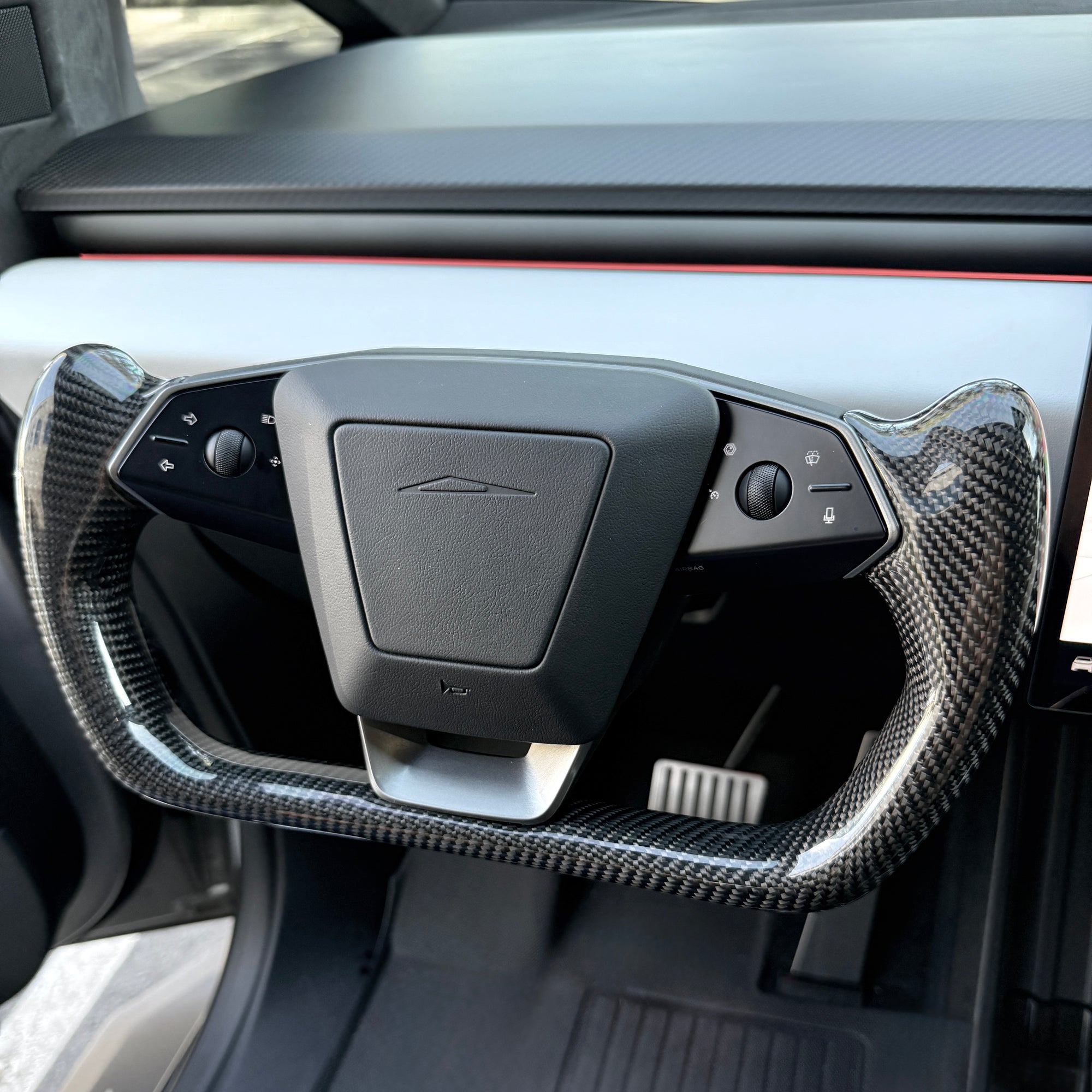 Cybertruck Yoke Steering Wheel - TESLA Factory Original Core, Reshaped &amp; Resurfaced in Real Molded Carbon Fiber