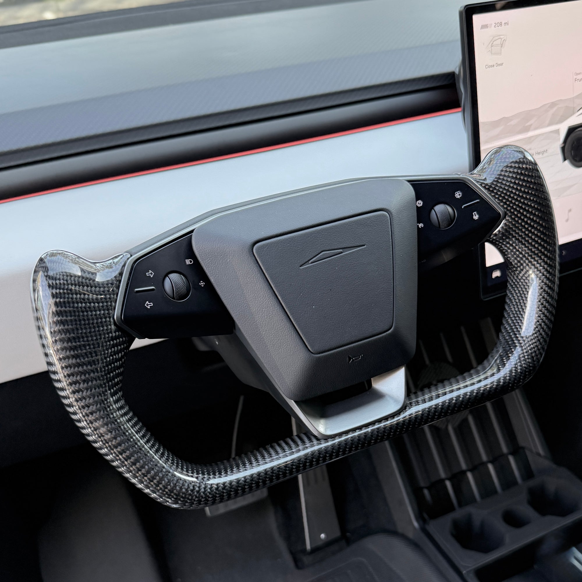 Cybertruck Yoke Steering Wheel - TESLA Factory Original Core, Reshaped &amp; Resurfaced in Real Molded Carbon Fiber