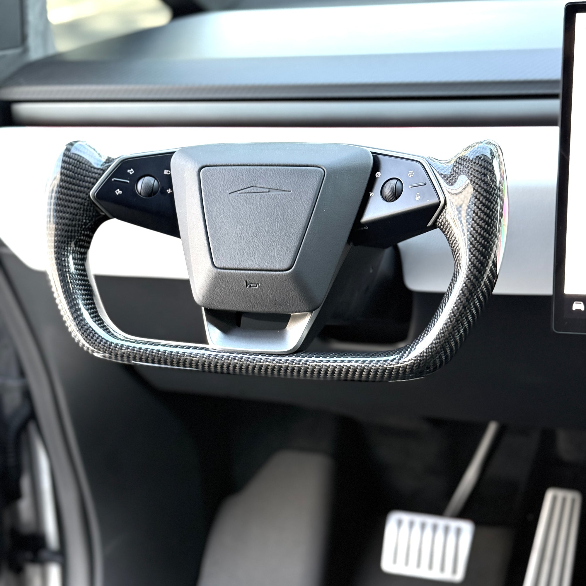 Cybertruck Yoke Steering Wheel - TESLA Factory Original Core, Reshaped &amp; Resurfaced in Real Molded Carbon Fiber