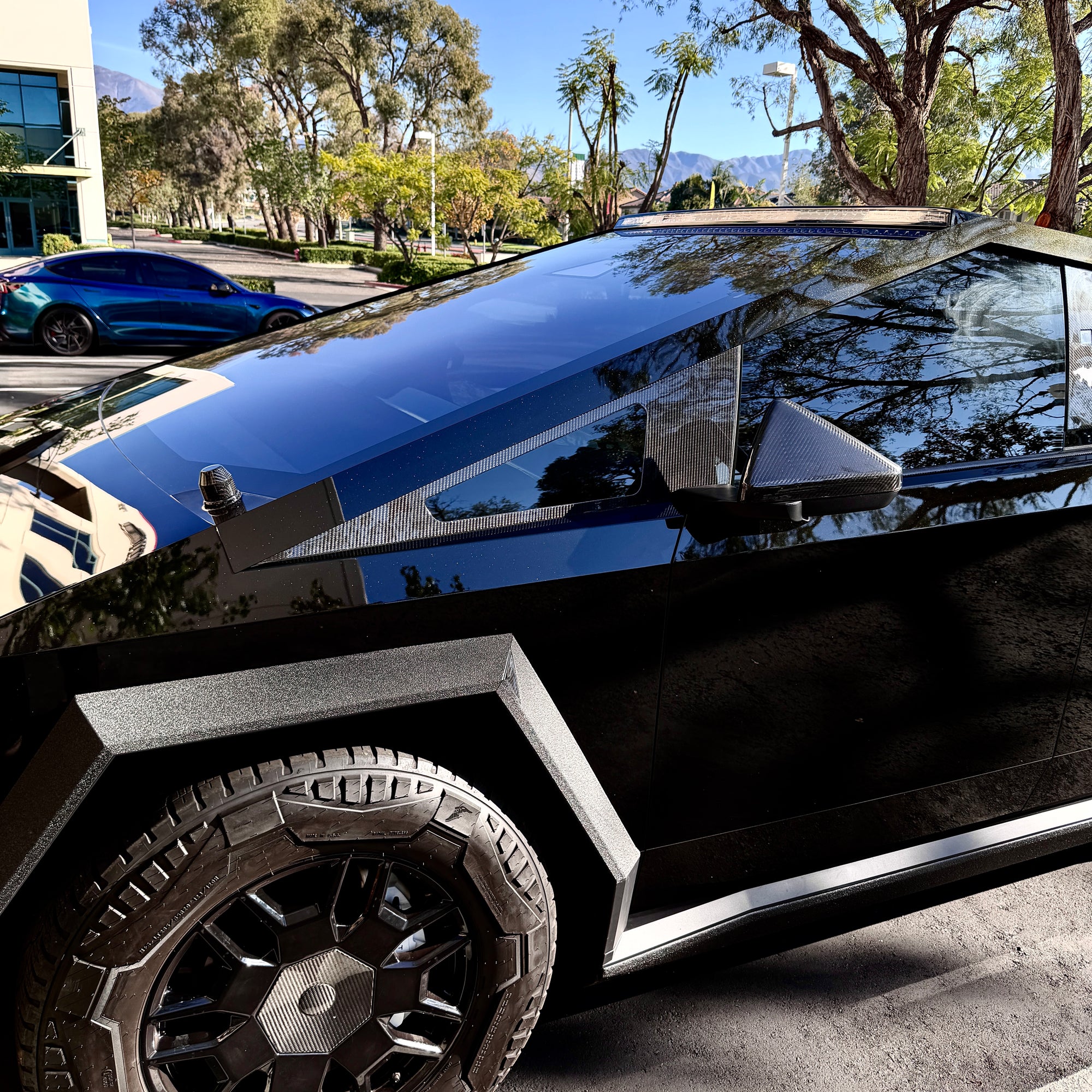 Cybertruck A-Pillar Full Corner Window Overlay (1 Pair) - Real Dry Molded Carbon Fiber