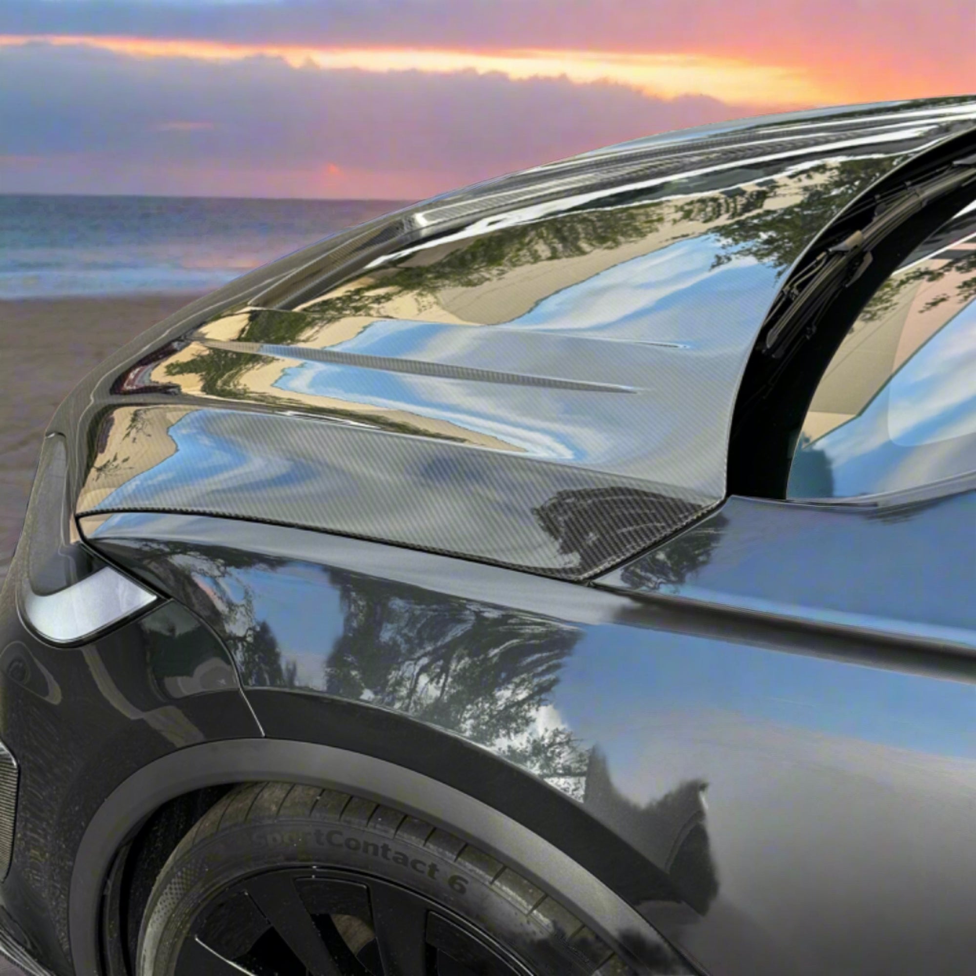2017+ | Model X Viento Robot Hood - Dual Layer with Xpel Clear Bra- Dry Molded Carbon Fiber