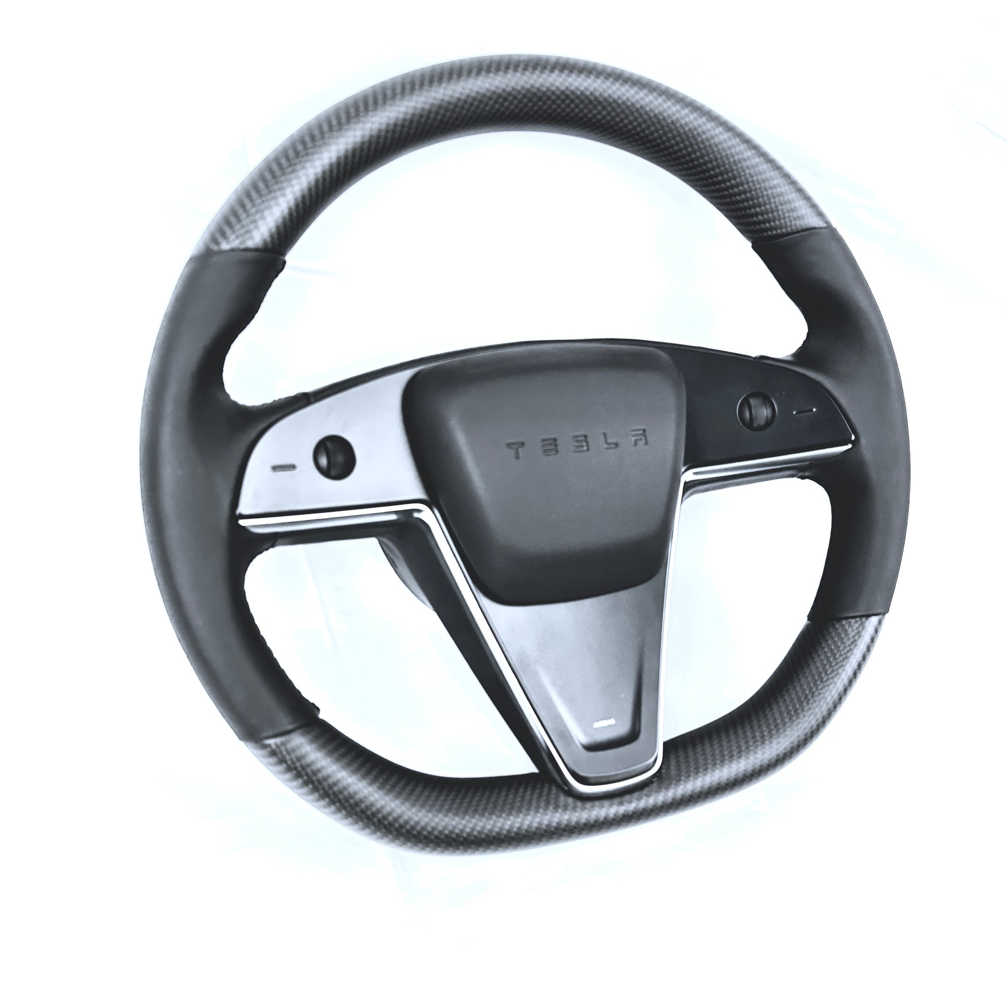 2021-2023 | Model S &amp; X Round Steering Wheel Upgraded with Leather &amp; Real Molded Carbon Fiber