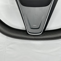 2021+ | Model S & X Round Steering Wheel Upgraded with Leather & REAL MOLDED CARBON FIBER