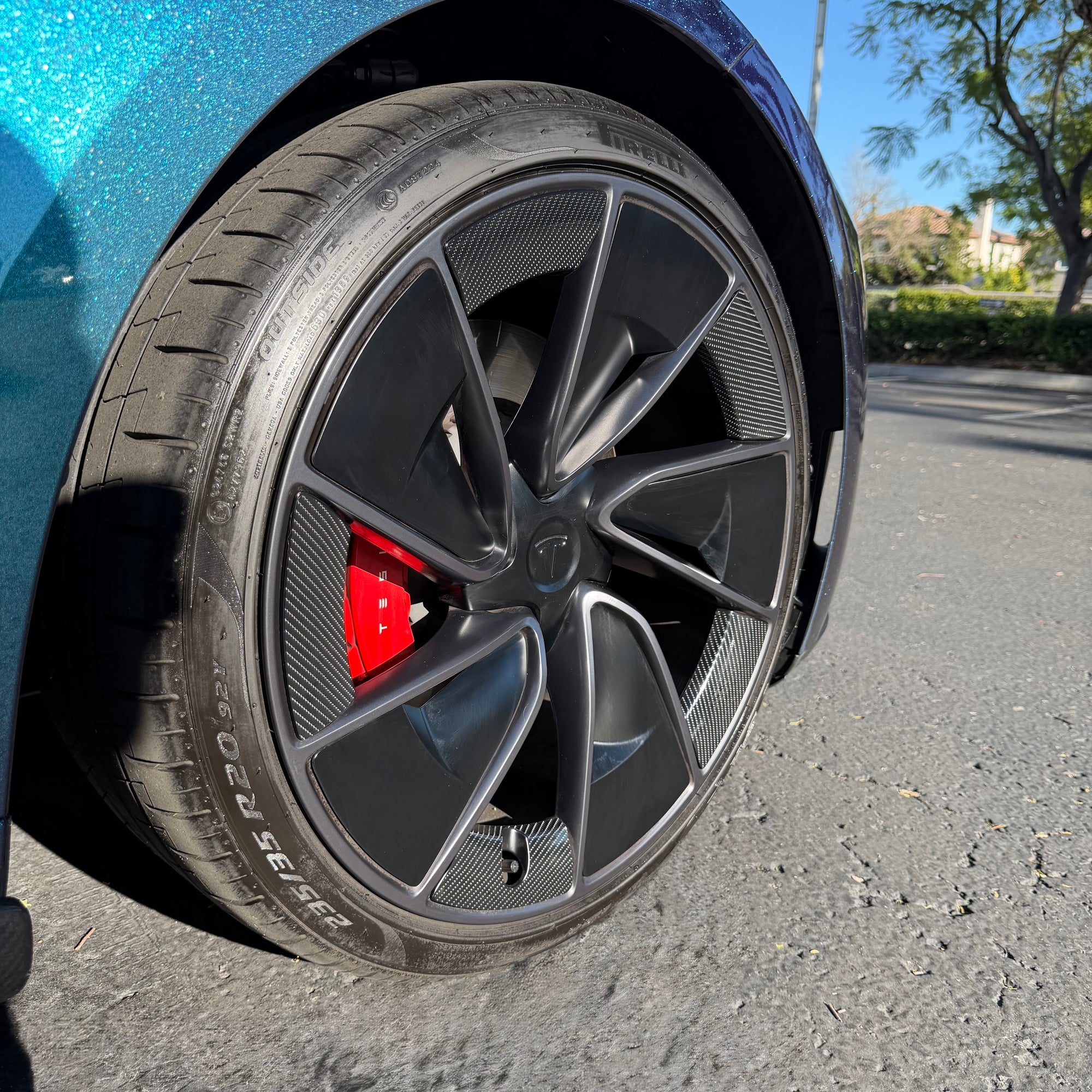 2024+ | Model 3 Performance 20" Warp Wheel Carbon Fiber Look Outer Rim Spoke PPF Overlay - 20 Piece Kit