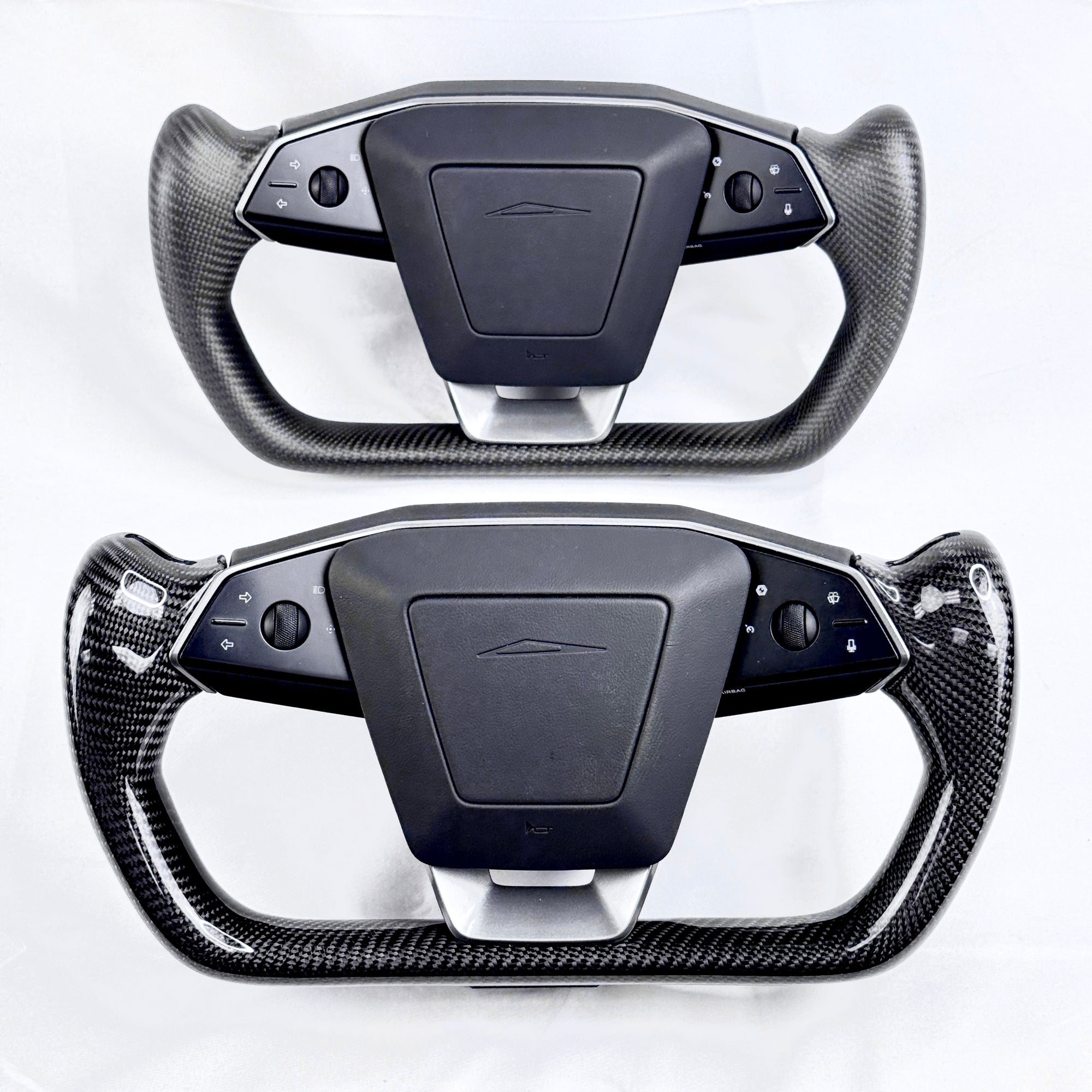 Cybertruck Yoke Steering Wheel - TESLA Factory Original Core, Reshaped &amp; Resurfaced in Real Molded Carbon Fiber