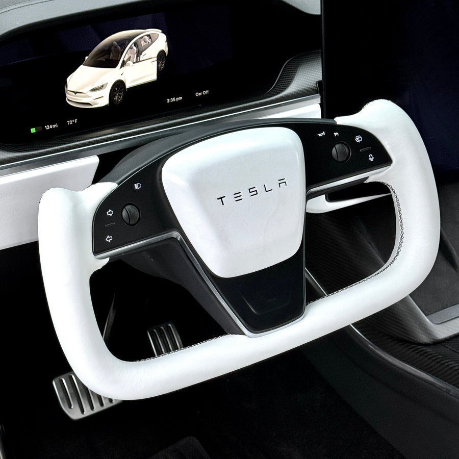 2021+ | Model S & X Original TESLA Factory Yoke Heated Steering Wheel - Leather or Alcantara