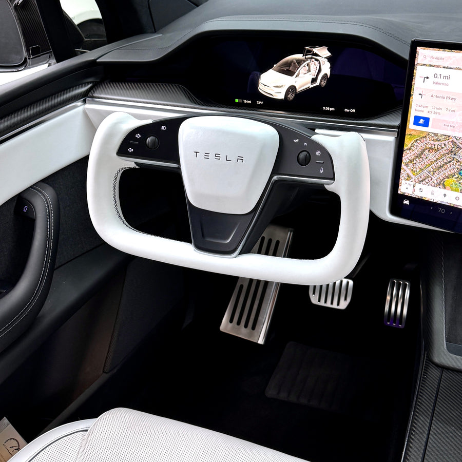 2021+ | Model S & X Original TESLA Factory Yoke Heated Steering Wheel - Leather or Alcantara