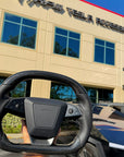 Cybertruck Round Sport Grip Style Steering Wheel Heated - TESLA OEM Core, Reshaped & Resurfaced in Carbon Fiber & Napa Leather